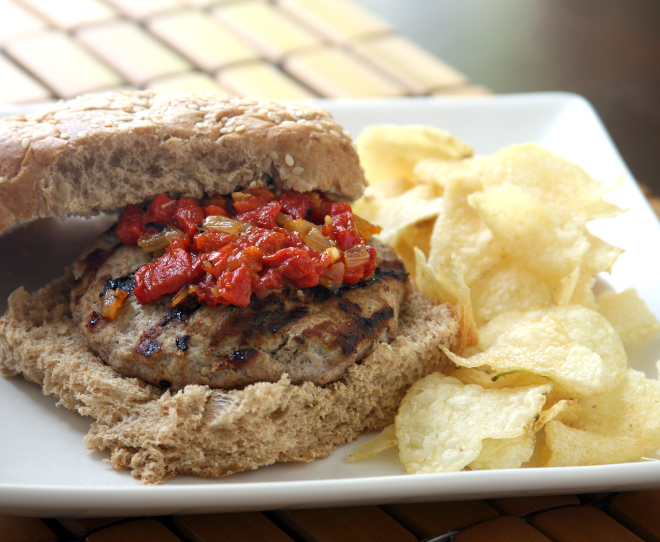 Erin's Food Files » Goat Cheese Stuffed Turkey Burgers with Roasted Red